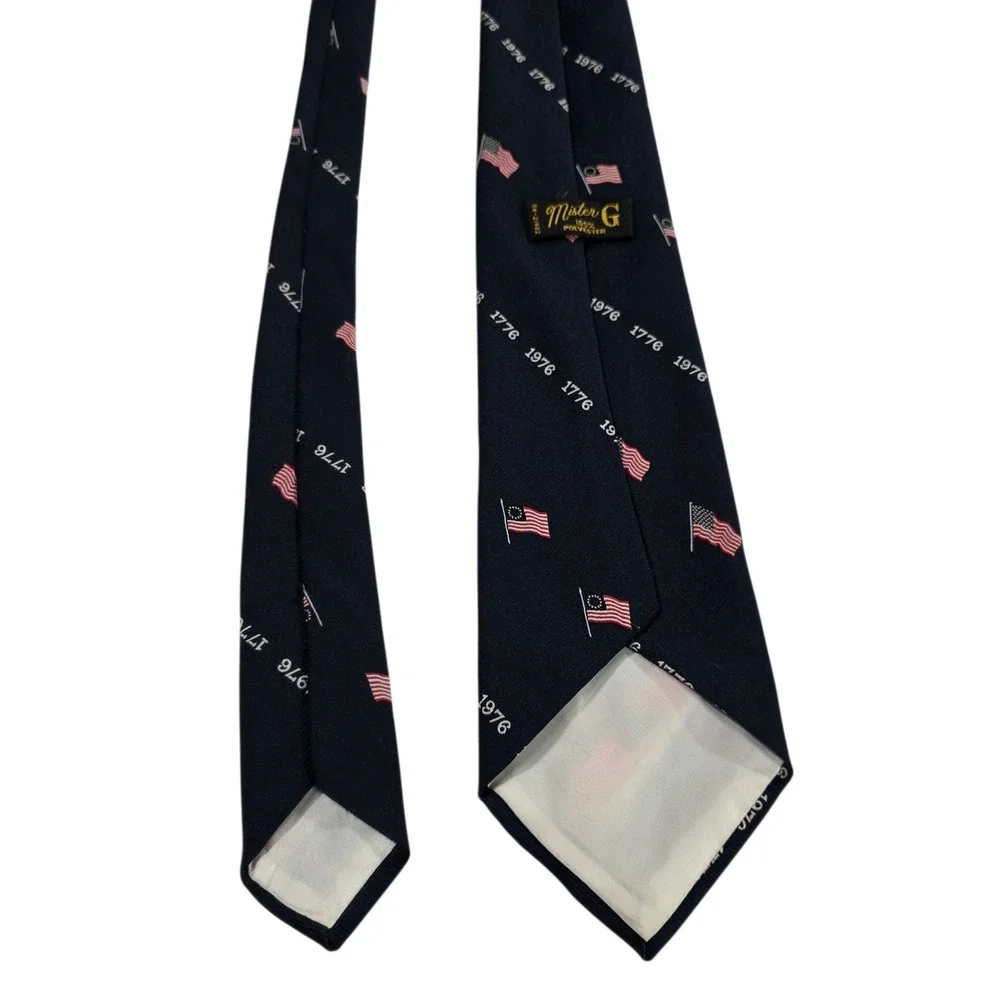 Mister G Mens Necktie Navy Blue Polyester‎ American Flag Knit Patriotic Novelty